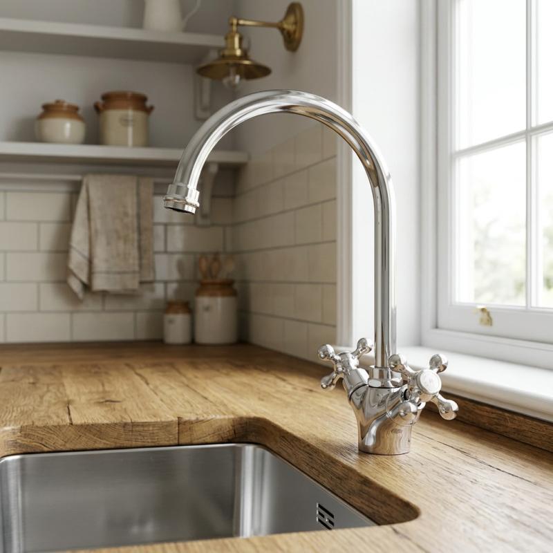 Aquanello Heritage Ascot Klassieke Keuken Nostalgische Keukenkraan Chroom met Ronde Uitloop CR-4003-HA